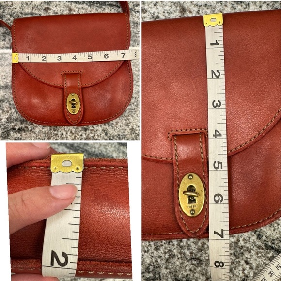 Fossil Austin Leather Salmon Flap Front Twist Turnlock Cossbody with Red Wallet - Picture 12 of 12